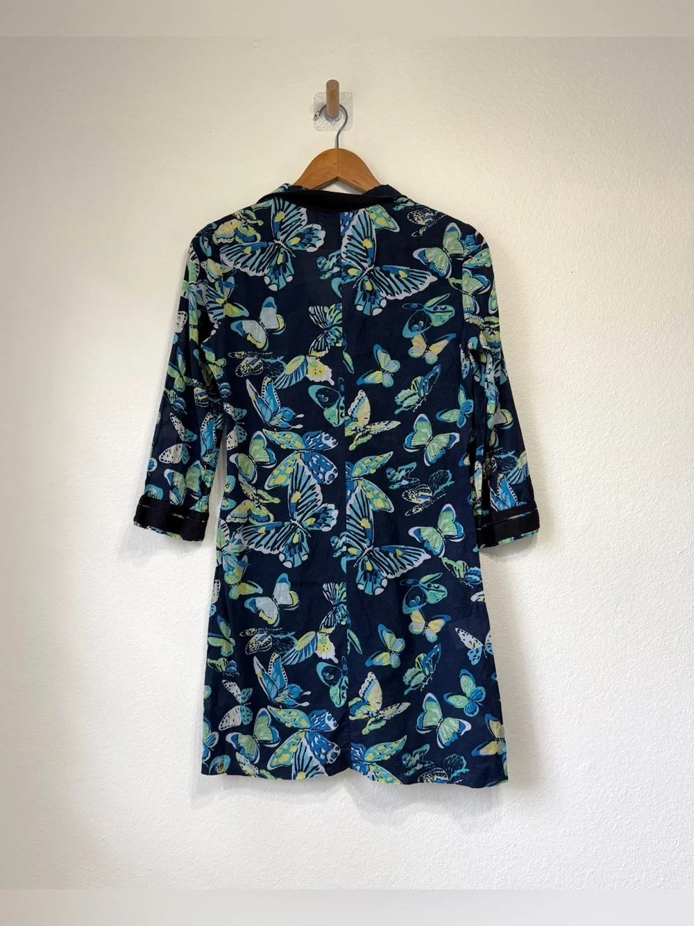 Tory Burch Butterfly Print Cotton Tunic Dress Size 4 Navy Blue